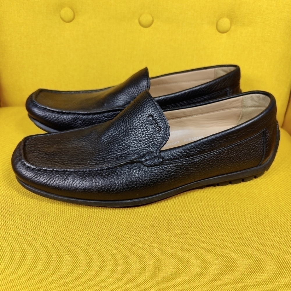 Ecco Driving Loafer Black Pebbled Leather Slip On Casual Men's Shoes Sz 11-11.5